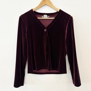 Vintage Burgundy Velvet One Button Cardigan Womens' Medium Valentine's Day